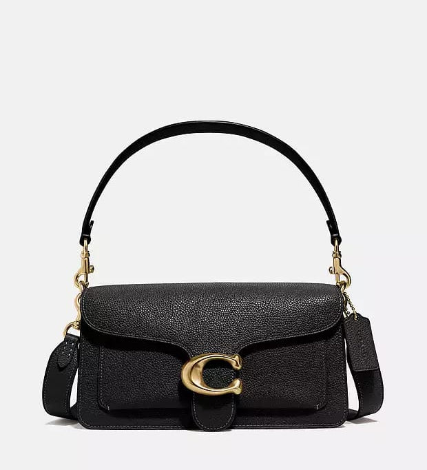 Coach Tabby Shoulder Bag 26 in black pebble leather with gold C hardware