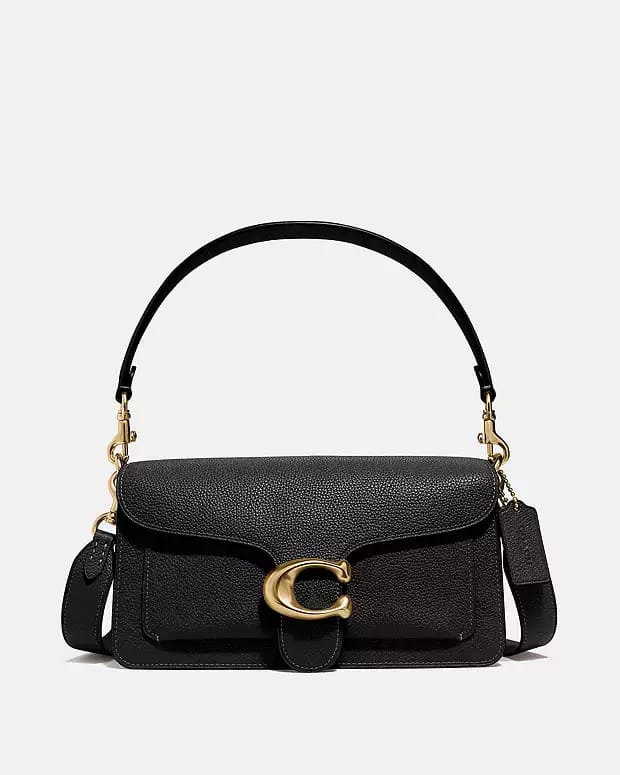 Coach Tabby Shoulder Bag 26 in black pebble leather with gold C hardware