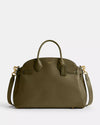 Coach Mercer Satchel in olive green smooth leather with gold hardware and crossbody strap