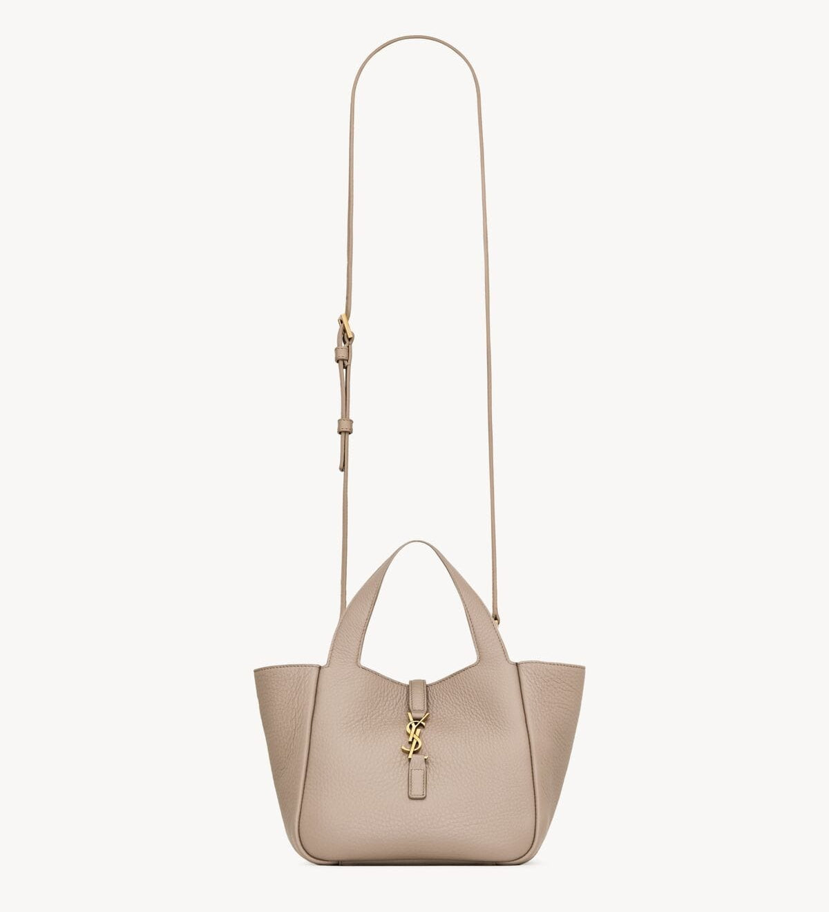 Saint Laurent Bea Mini Tote Bag in taupe grained leather with gold YSL charm