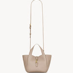 Saint Laurent Bea Mini Tote Bag in taupe grained leather with gold YSL charm