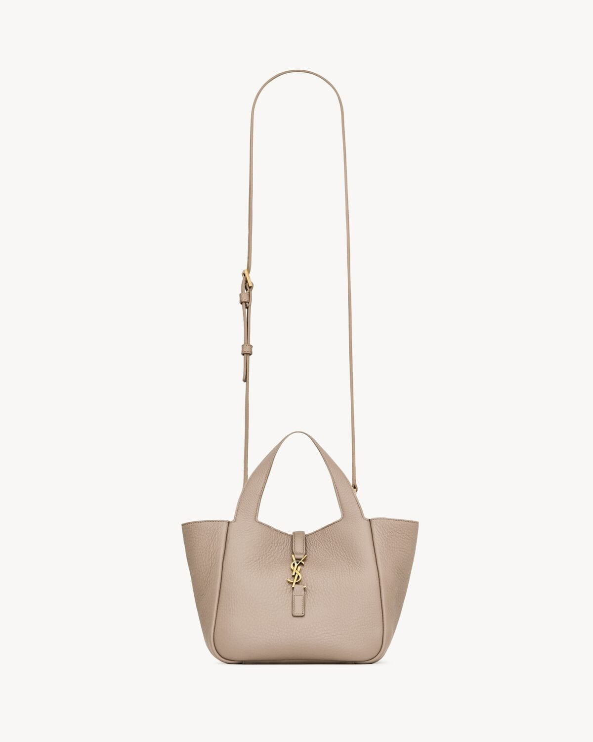 Saint Laurent Bea Mini Tote Bag in taupe grained leather with gold YSL charm