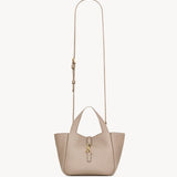 Saint Laurent Bea Mini Tote Bag in taupe grained leather with gold YSL charm